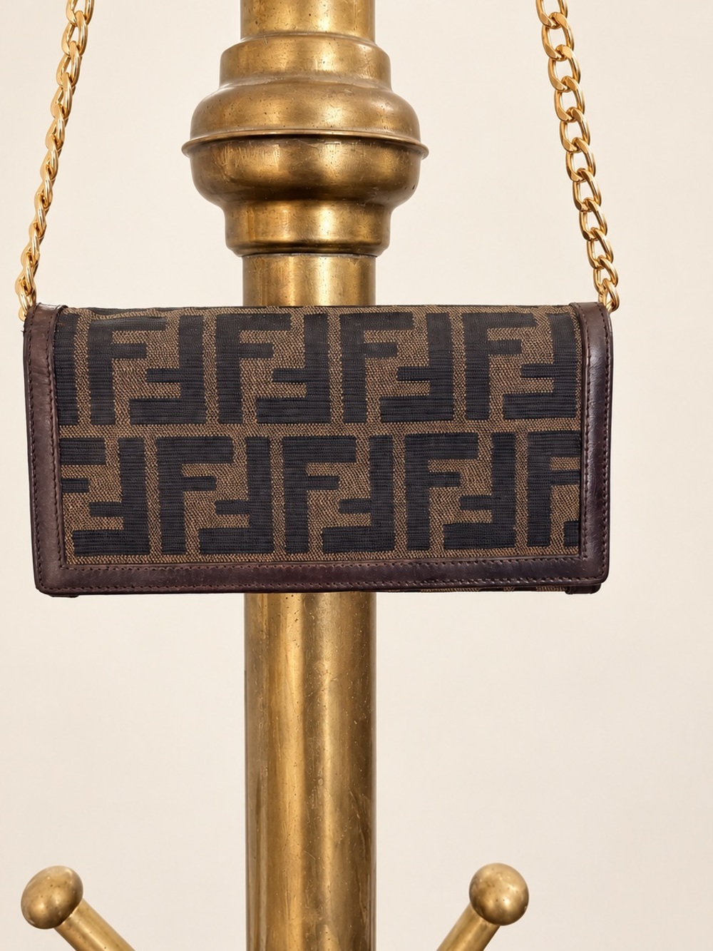 Fendi Brown Zucca Canvas Crossbody with Gold Chain Strap